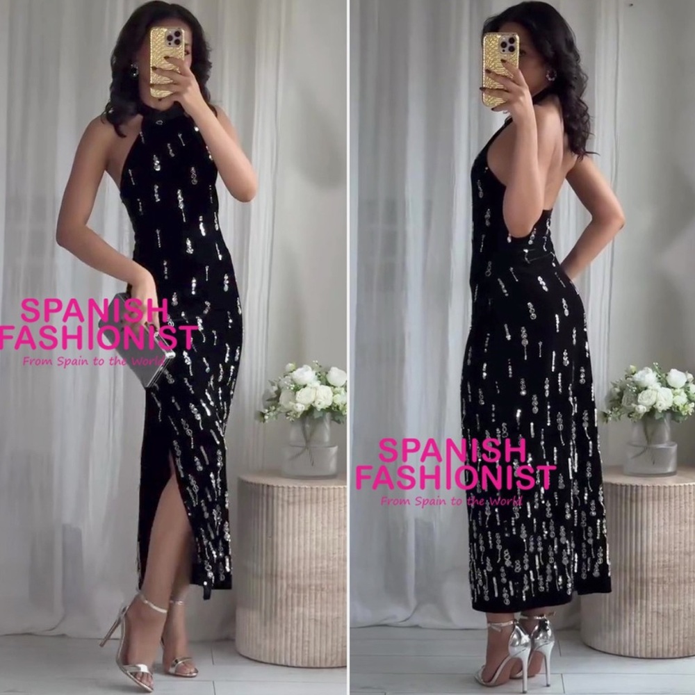 ZARA BEADED VELVET MIDI DRESS